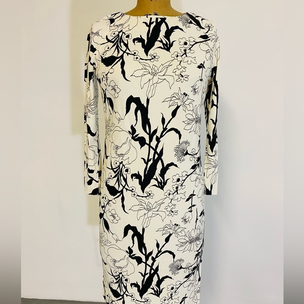 Vintage 1970s Dress, Loomtogs Brand Long Sleeve Dress with Black & White Floral - Picture 6 of 12